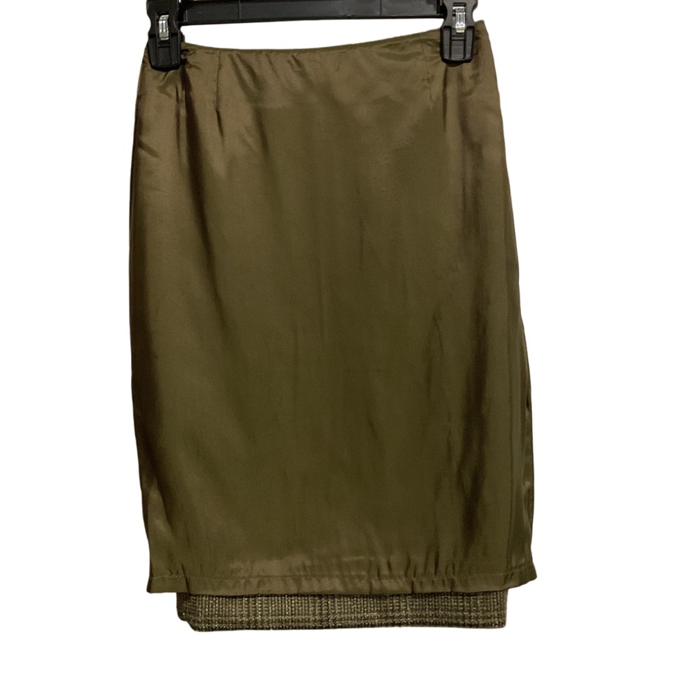 Escada Vintage Plaid Wool Silk Skirt Green - Picture 3 of 13